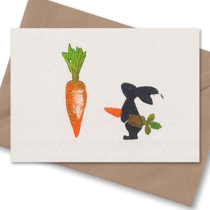Handgedruckte Postkarte I Hase mit Möhren