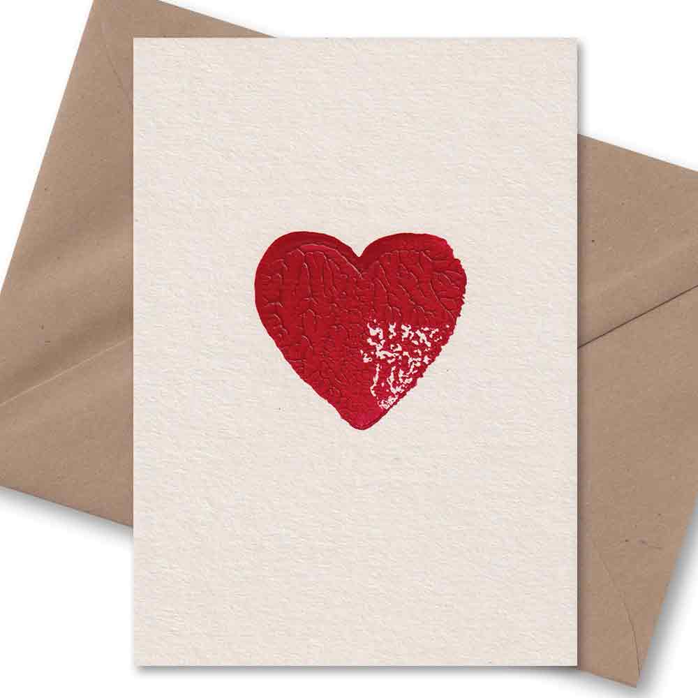 Handgedruckte Postkarte I Rotes Herz