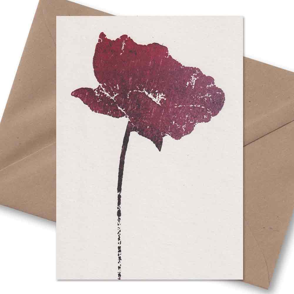 Handgedruckte Postkarte I Blume Mohn