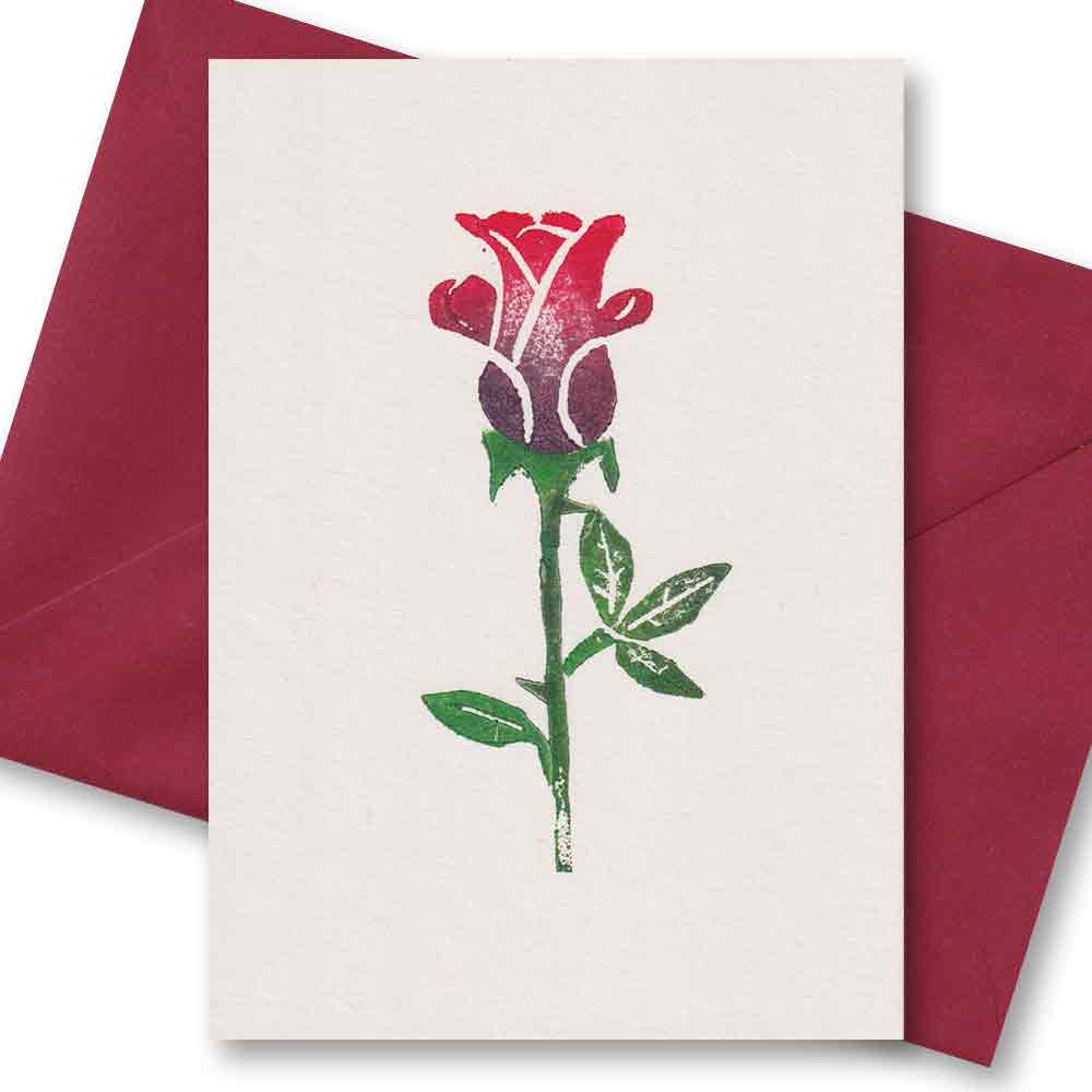 Handgedruckte Postkarte I Rose