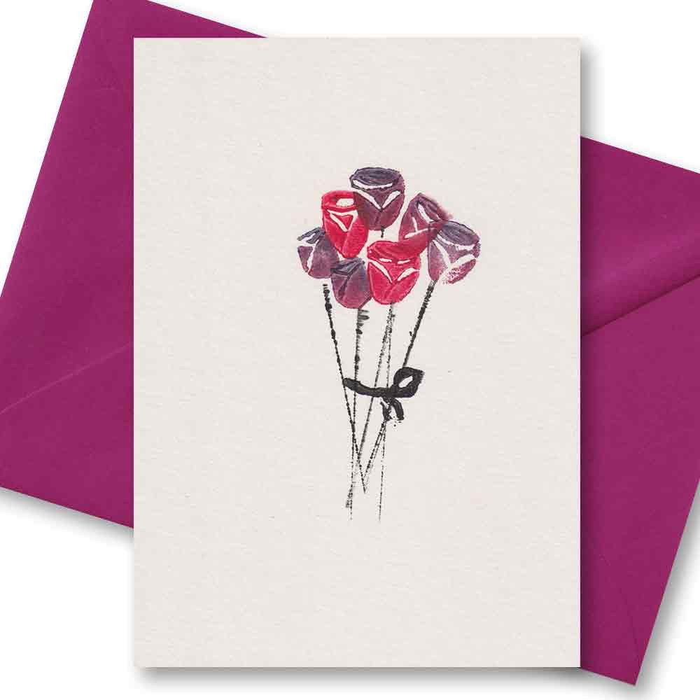 Handgedruckte Postkarte I Rosenstrauß