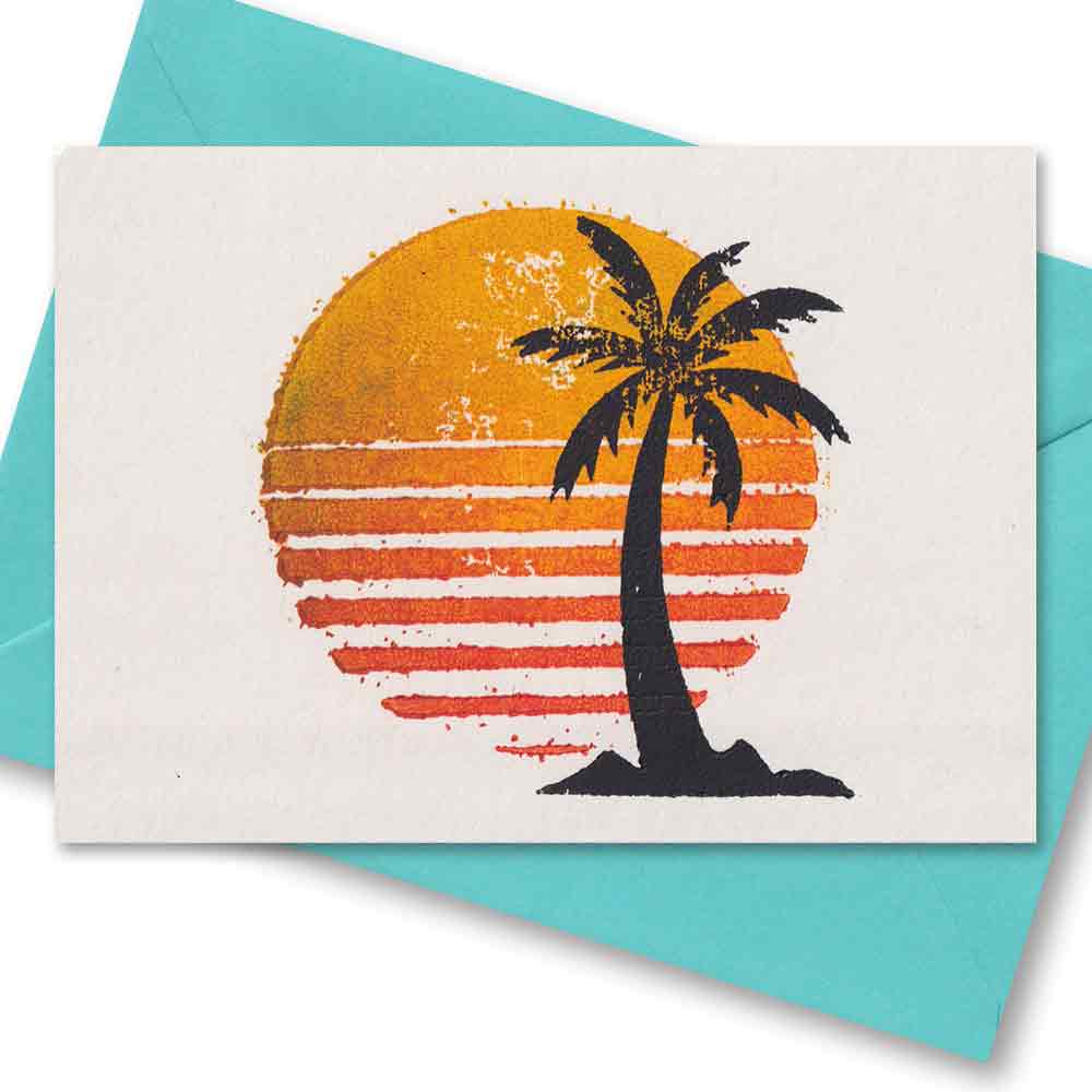 Handgedruckte Postkarte I Sonnenuntergang Plame
