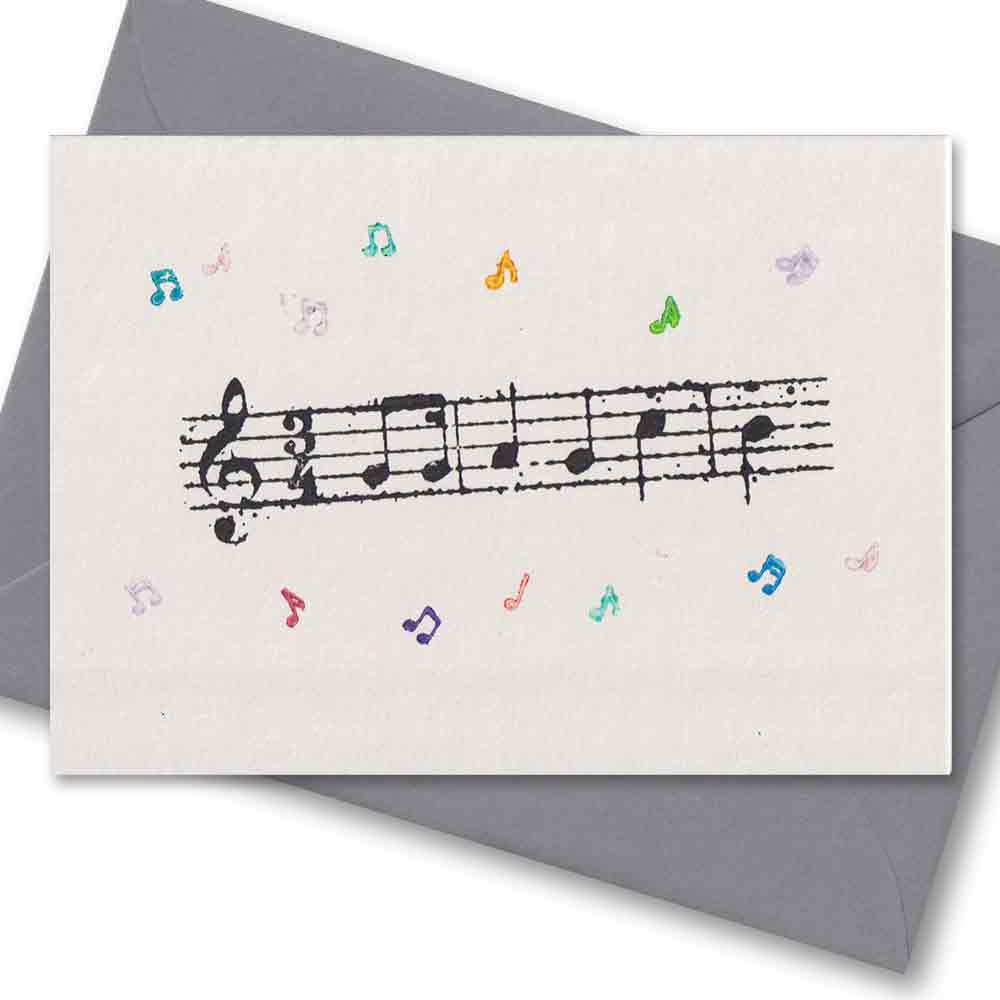 Handgedruckte Postkarte I Noten Happy Birthday