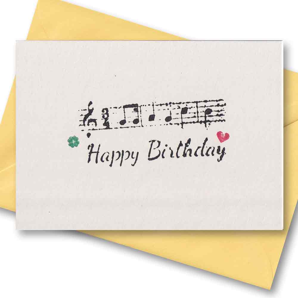 Handgedruckte Postkarte I Happy Birthday mit Noten