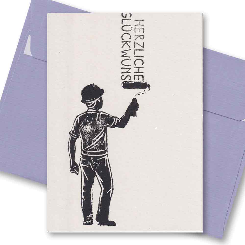 Handgedruckte Postkarte I Herzlichen Glückwunsch Maler