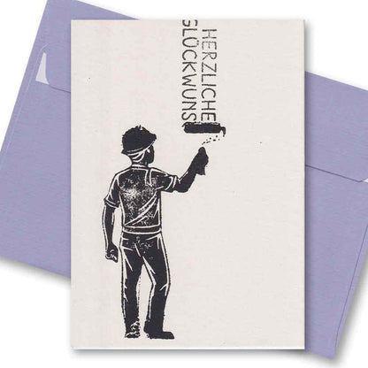 Handgedruckte Postkarte I Herzlichen Glückwunsch Maler