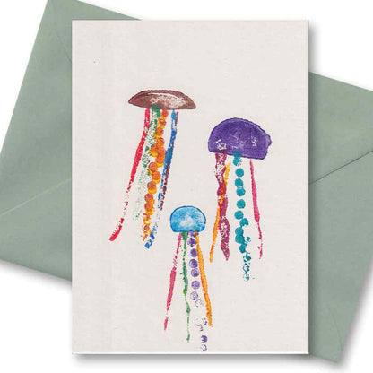 Handgedruckte Postkarte I Quallen