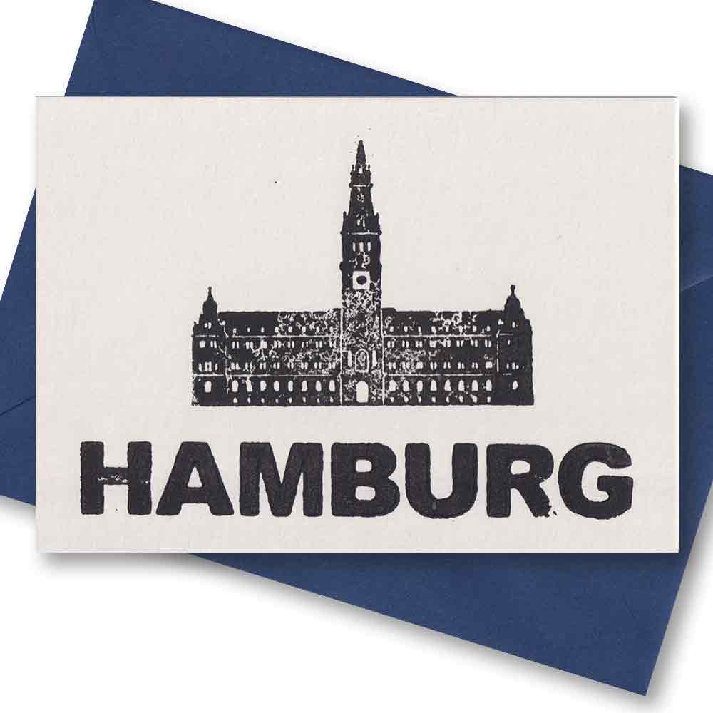 Handgedruckte Postkarte I Rathaus HAMBURG