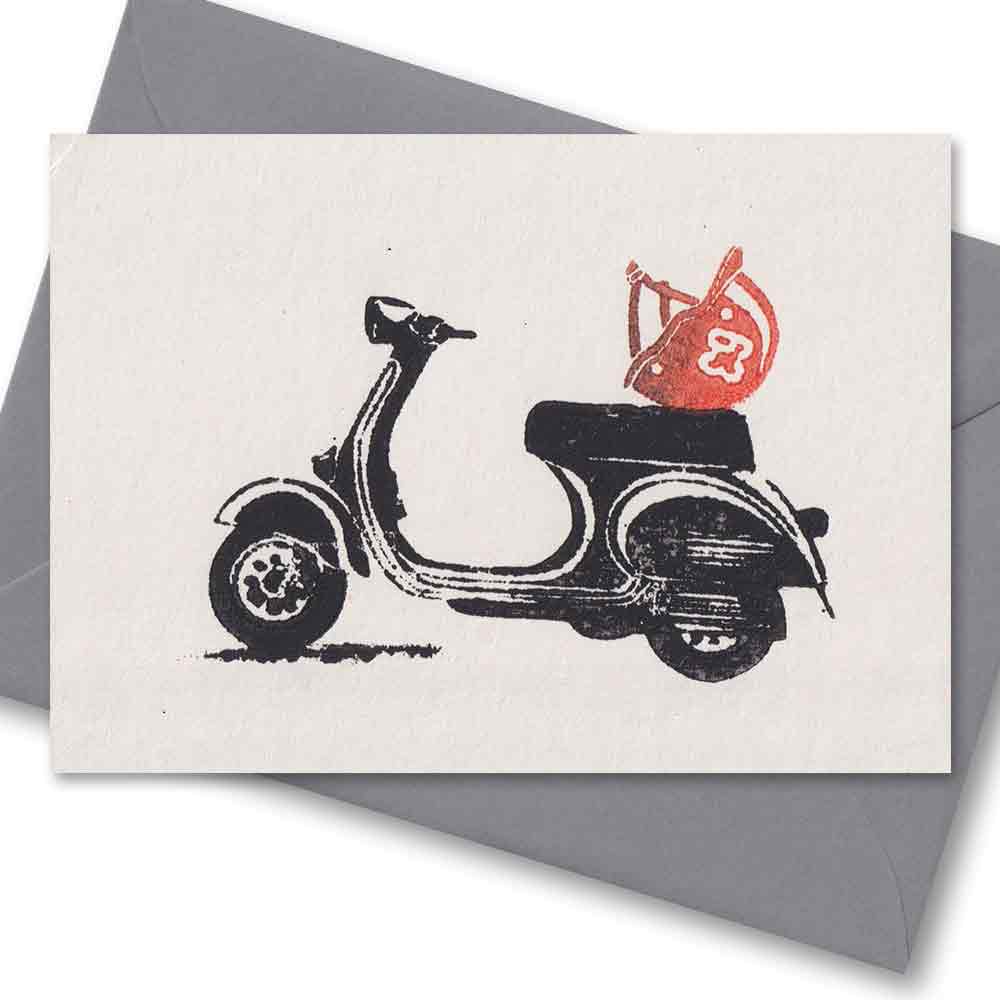 Handgedruckte Postkarte I VESPA mit Helm
