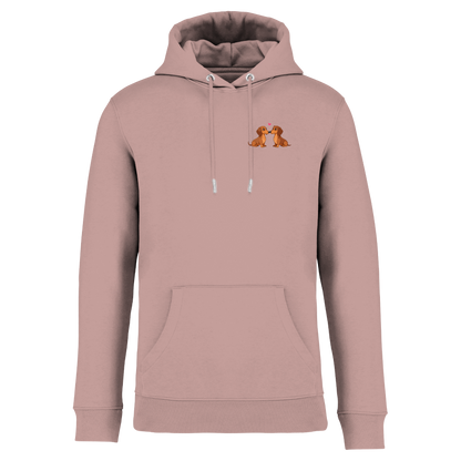 Rosa Hoodie mit niedlichen Dackel-Motiven und Herz, nachhaltig – einzigartigbunt