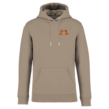Beige Hoodie mit niedlichen Dackel-Motiven und Herz, nachhaltig – einzigartigbunt