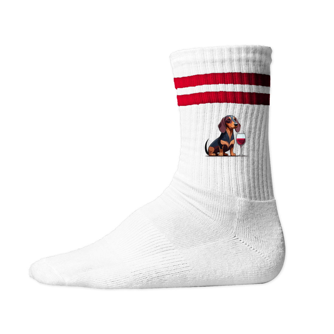 Nachhaltige Tennis Socken mit Dackel &amp; Rotweinglas