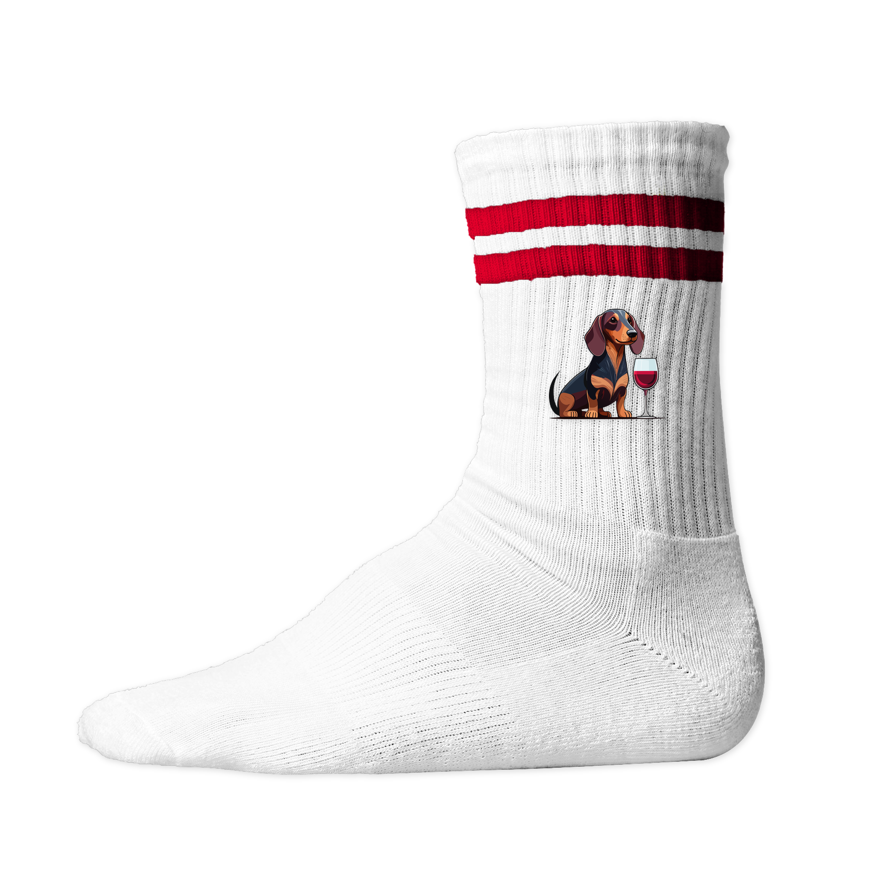 Nachhaltige Tennis Socken mit Dackel &amp; Rotweinglas