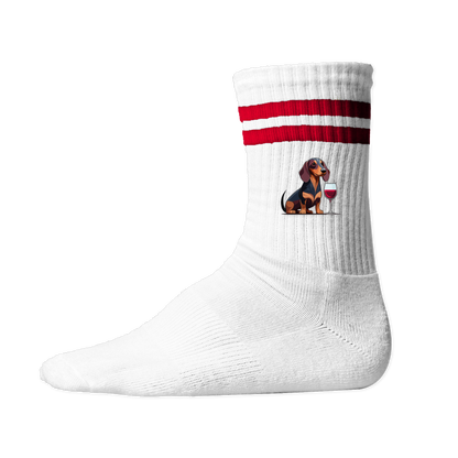 Nachhaltige Tennis Socken mit Dackel &amp; Rotweinglas