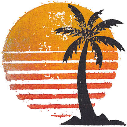 Tropischer Sonnenuntergang mit Palme, warmen Orange- und Rottönen – einzigartigbunt