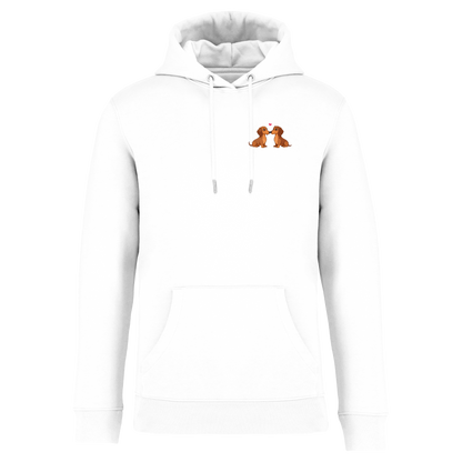 Weiße Hoodie mit niedlichen Dackel-Motiven und Herz, nachhaltig – einzigartigbunt
