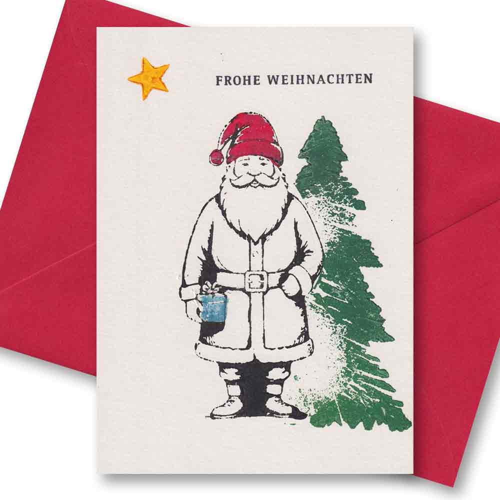 Handgedruckte Postkarte I Weihnachtsmann