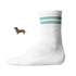Weiße Tennissocken mit zwei Mint Streifen aus Bio-Baumwolle mit einem seitlich aufgedruckten Dackel-Motiv im wilden Leo-Look von einzigartigbunt.