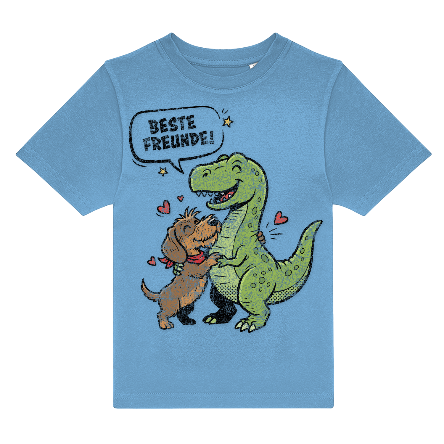 Blau T-Shirt mit Dackel &amp; Dino Motiv, &