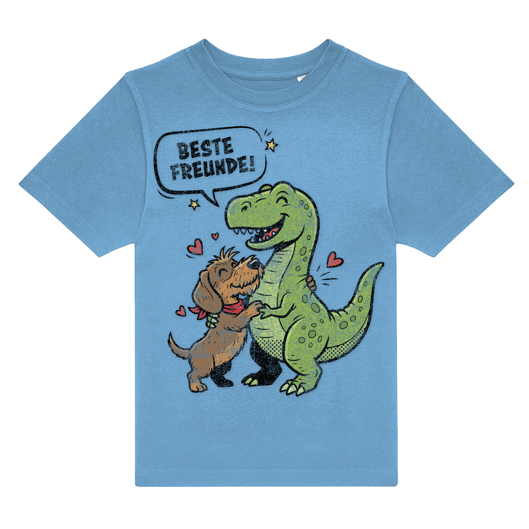 Blau T-Shirt mit Dackel &amp; Dino Motiv, &