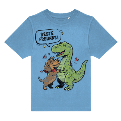 Blau T-Shirt mit Dackel &amp; Dino Motiv, &