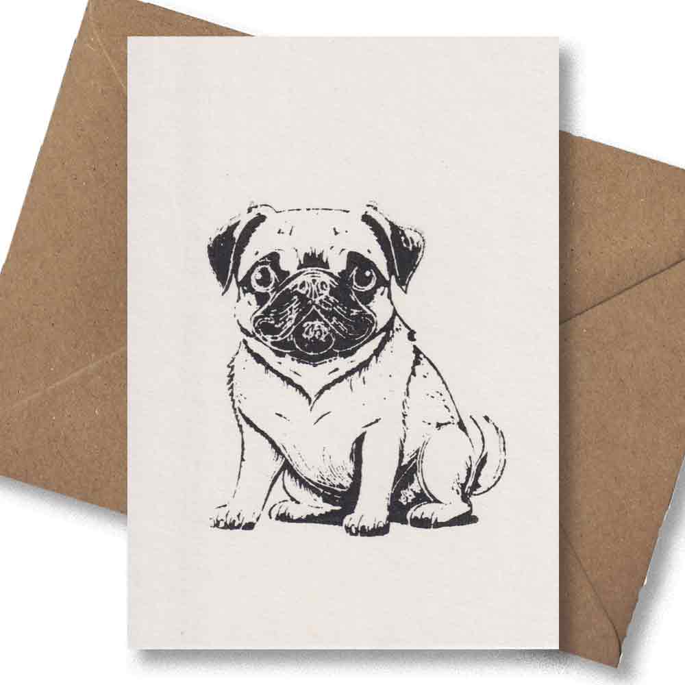 Handgedruckte Postkarte I Hund Mops