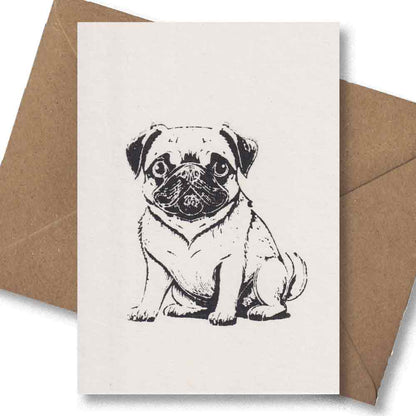 Handgedruckte Postkarte I Hund Mops