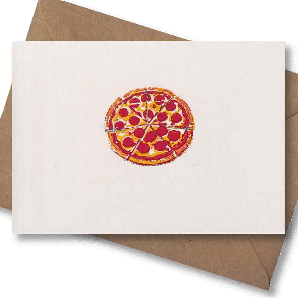 Handgedruckte Postkarte I Salamipizza