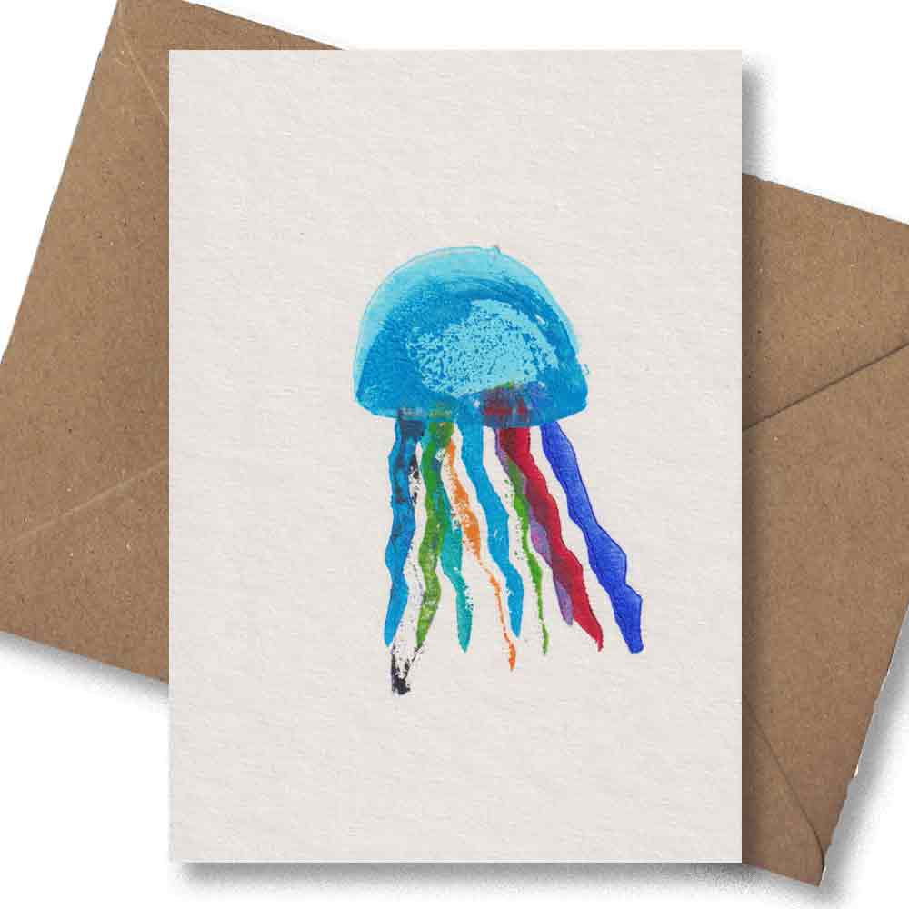 Handgedruckte Postkarte I Qualle