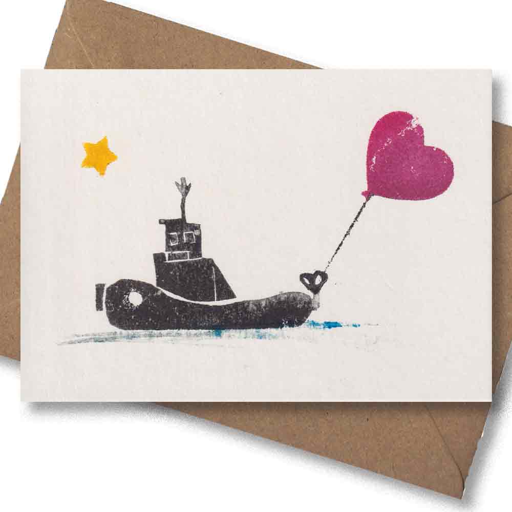 Handgedruckte Postkarte I Schlepper Herz