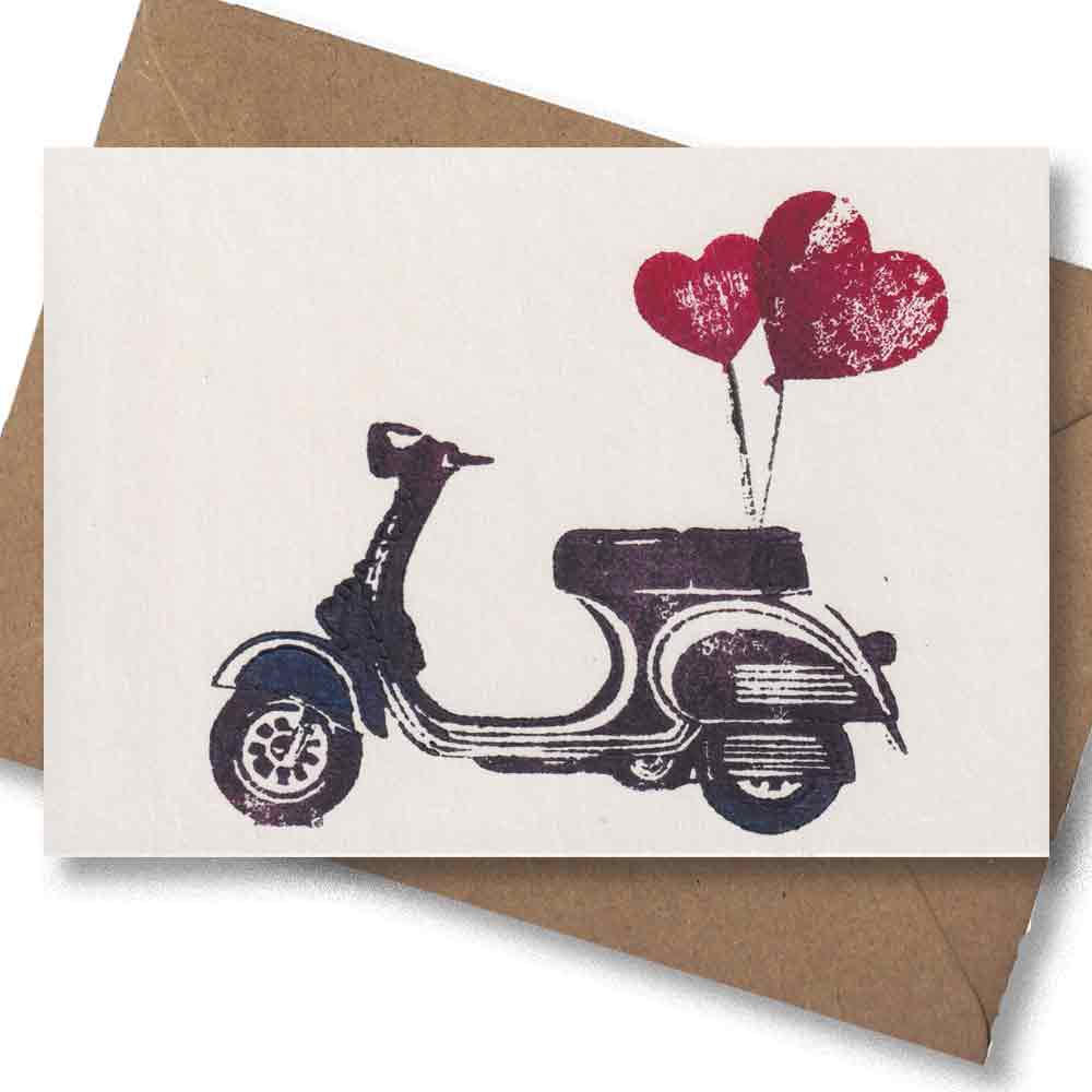 Handgedruckte Postkarte I VESPA mit Herz
