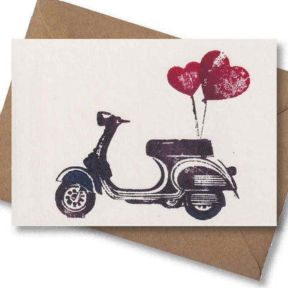 Handgedruckte Postkarte I VESPA mit Herz