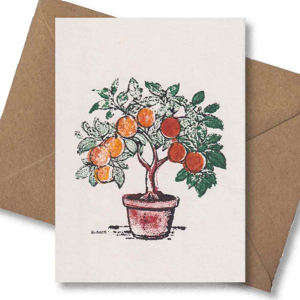 Handgedruckte Postkarte I Orangenbaum
