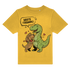 Gelbes Kinder-T-Shirt mit Dackel und Dino Motiv, „Beste Freunde!“ Spruch, nachhaltig – einzigartigbunt