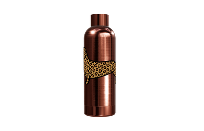 Roséfarbene Thermosflasche aus Edelstahl (550ml) bedruckt mit einem Dackel im Leo-Look mitte. Hält Getränke heiß und kalt, von einzigartigbunt.