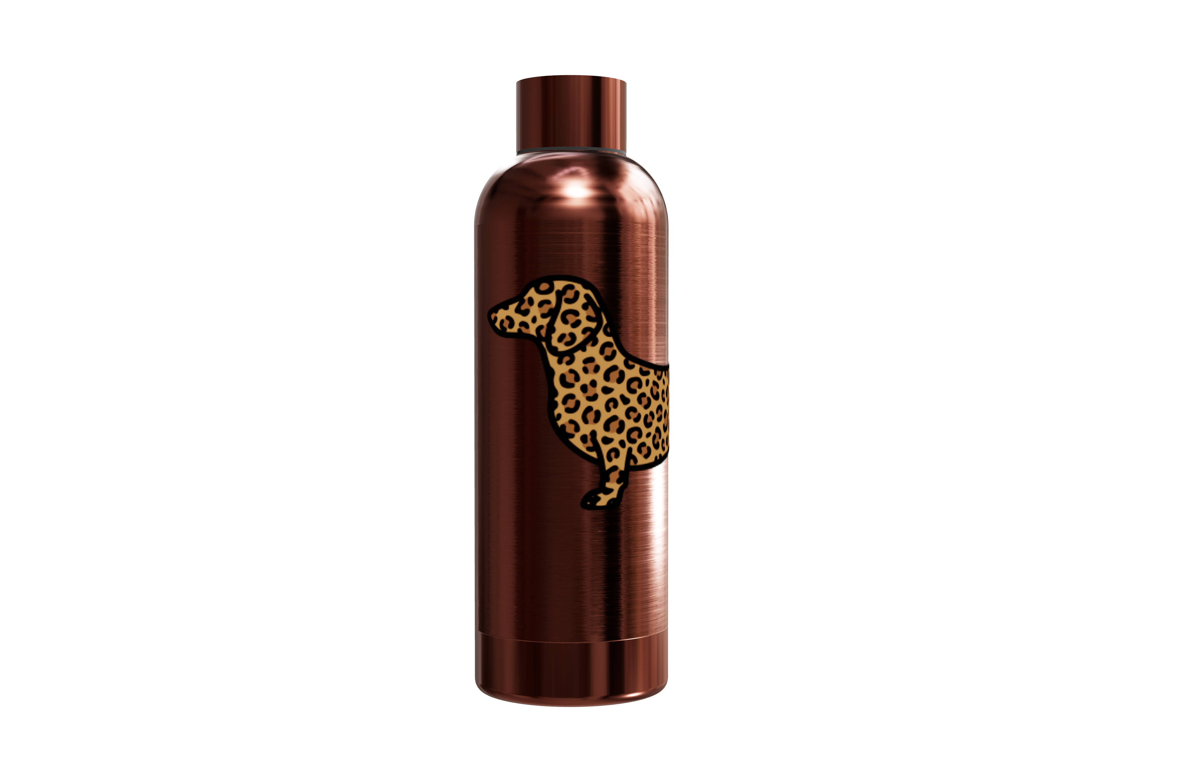 Roséfarbene Thermosflasche aus Edelstahl (550ml) bedruckt mit einem Dackel im Leo-Look vorne. Hält Getränke heiß und kalt, von einzigartigbunt.